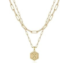 M MOOHAM Dainty Gold Necklace for Women - 14K Solid Gold Over Teen Girl Gifts Cute Hexagon Letter... | Amazon (US)