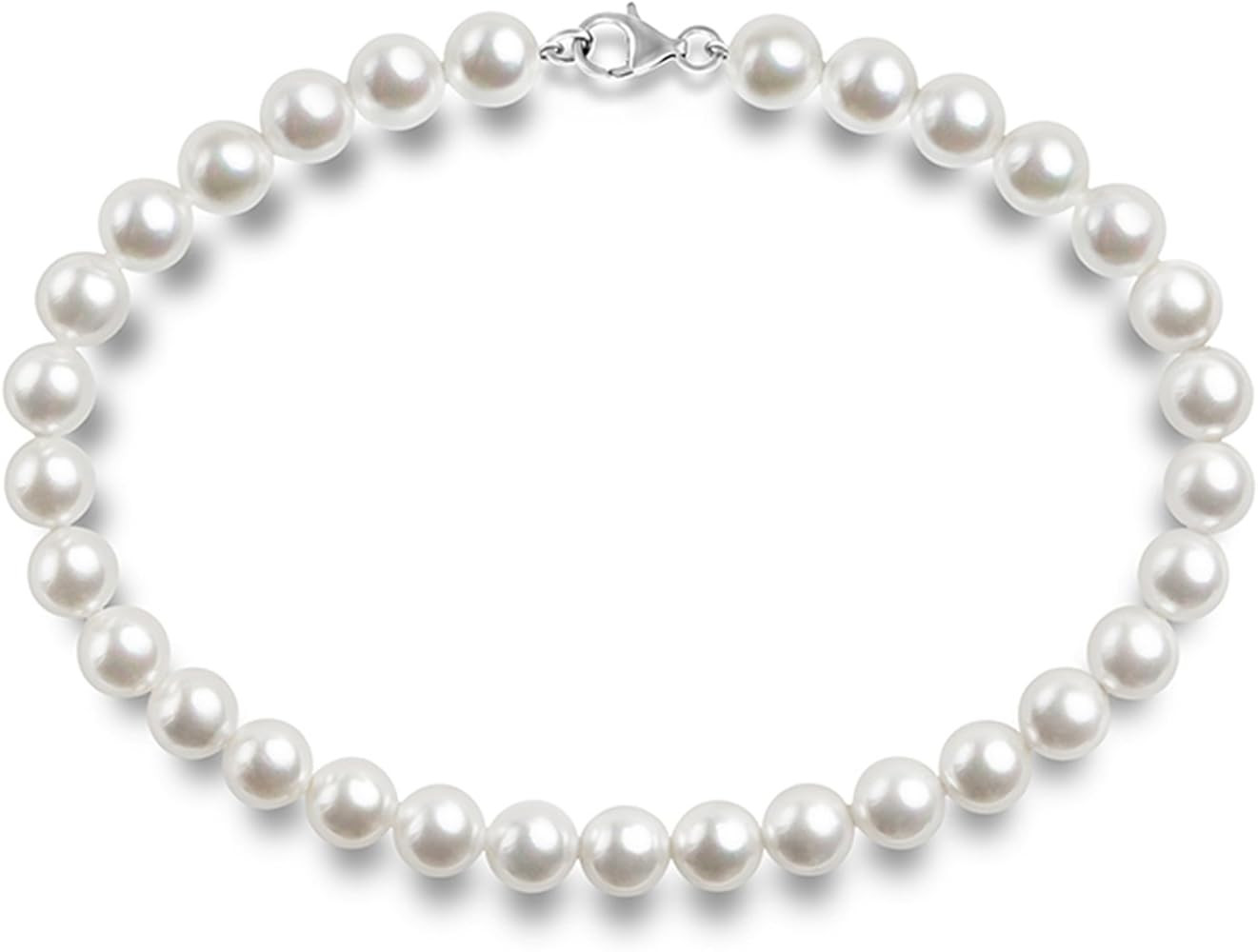 PAVOI Sterling Silver Round White Simulated Shell Pearl Necklace Strand | Pearl Choker Necklace |... | Amazon (US)