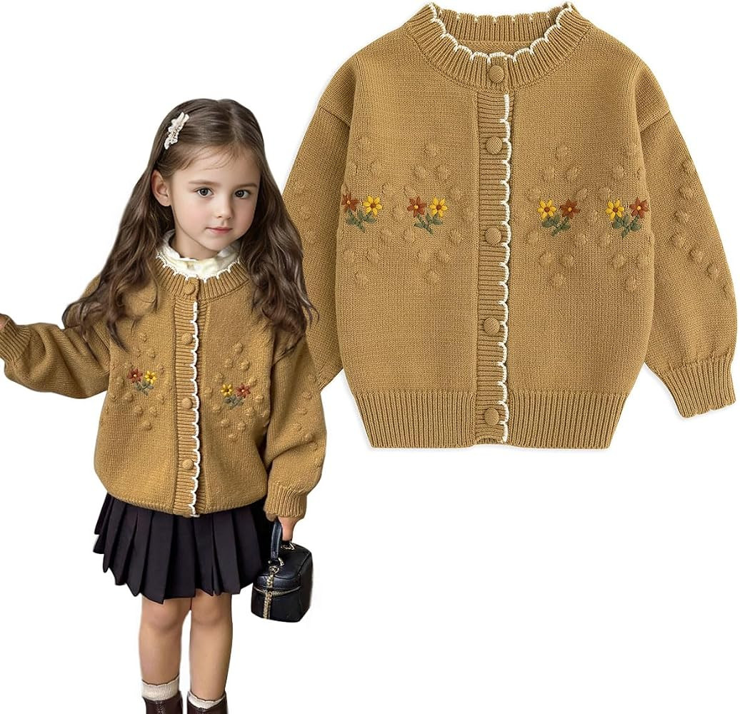 Simplee kids Baby Sweater Toddler Girls Cardigan Sweater Embroidered Strawberry Knit Sweater | Amazon (US)