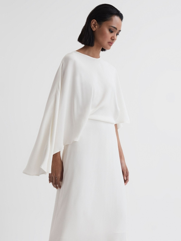 Cape Sleeve Asymmetric Maxi Dress in Ivory | Reiss UK
