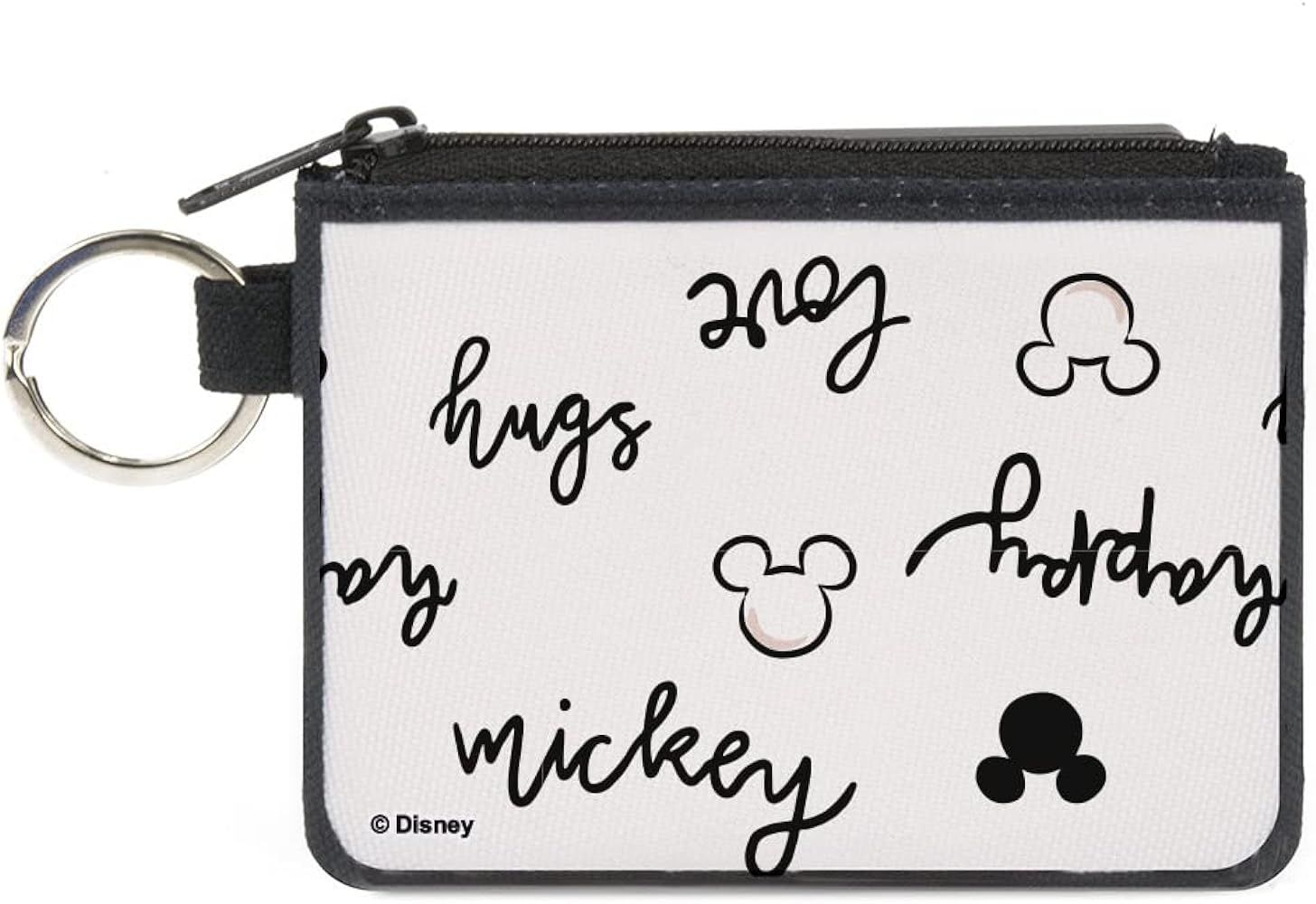 Disney Wallet, Coin Purse, Mickey and Minnie Mouse Icons and Script Doodles White Black, Canvas | Amazon (US)