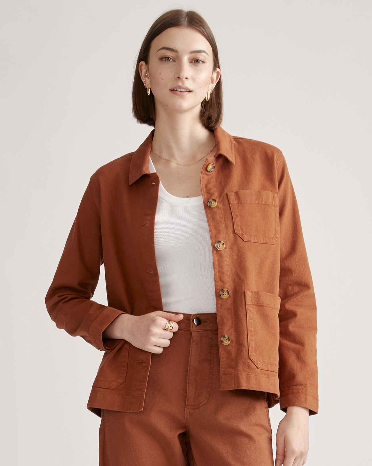 Quince | Women's Organic Comfort Stretch Chore Jacket in Rust, Size XS, Organic Cotton | Quince