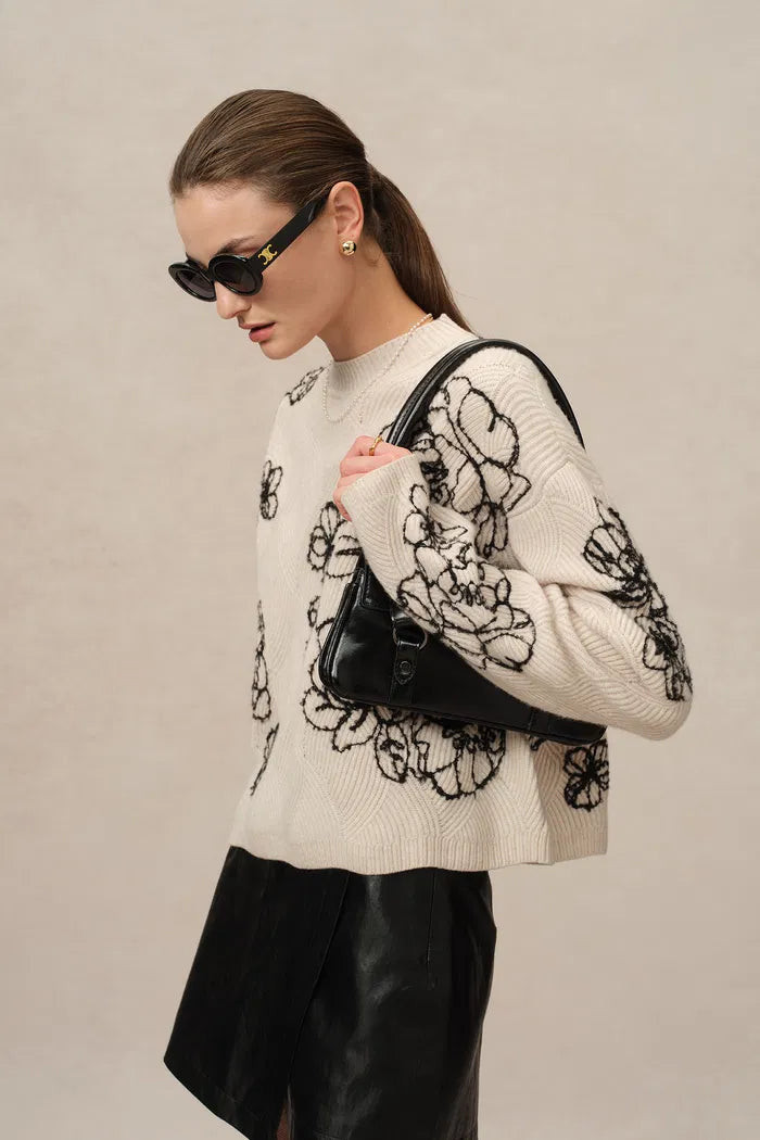 Poppy Embroidered Sweater in Chunky Wool Knit | Fabrique