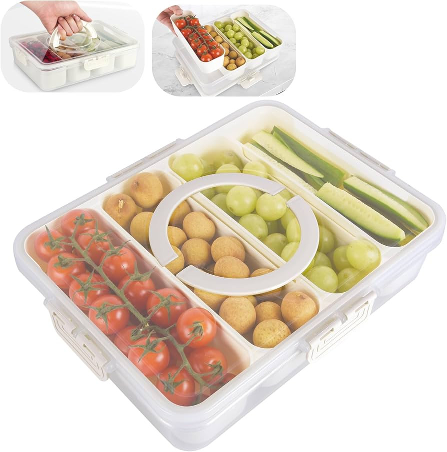 Snackle Box Container, 4 Compartment Divided Serving Tray with Lid | Amazon (US)