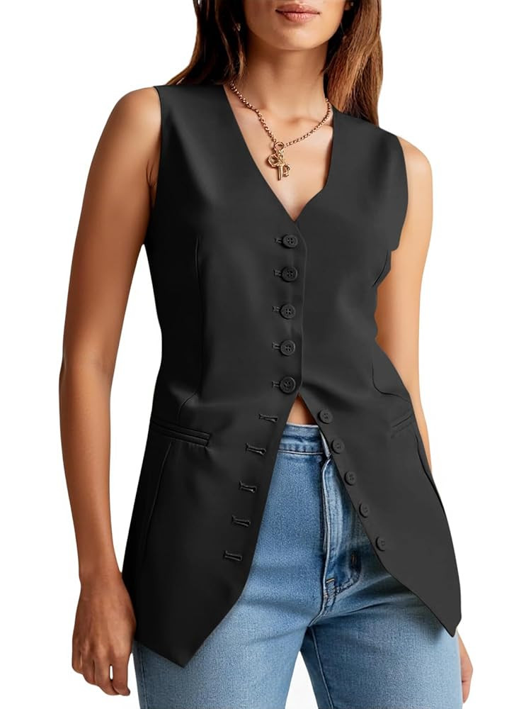 Cicy Bell Womens Button Down Suit Vests Casual Business V Neck Waistcoat Tops Summer Fitted Work ... | Amazon (US)