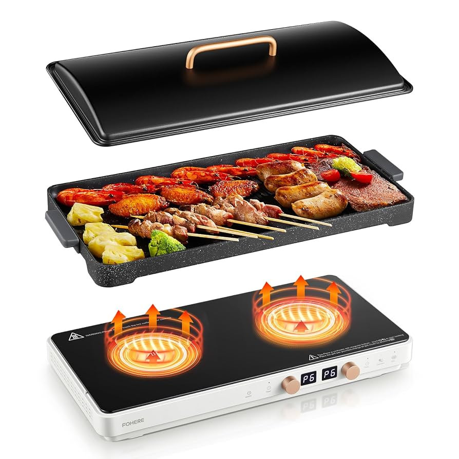 Induction Cooktop 2 Burners, Double Induction Hot Plate with Removable Iron Cast Griddle Pan Non-... | Amazon (US)