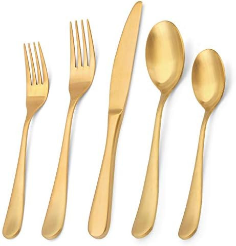 Matte Gold Silverware Set, Bysta 20-Piece Stainless Steel Flatware Set, Kitchen Utensil Set Servi... | Amazon (US)