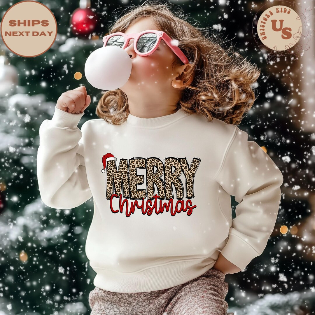 Christmas Toddler Sweatshirt, Merry Christmas T-shirt, Leopard Printed Xmas Shirt, Christmas Gift... | Etsy (US)
