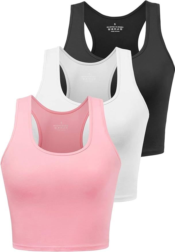 Sports Crop Tank Tops for Women Cropped Workout Tops Racerback Running Yoga Tanks Cotton Sleevele... | Amazon (US)