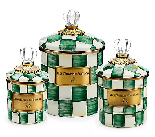 MacKenzie- Childs Set of 3 Enamel Canisters, Mini Demi and Small - QVC.com | QVC