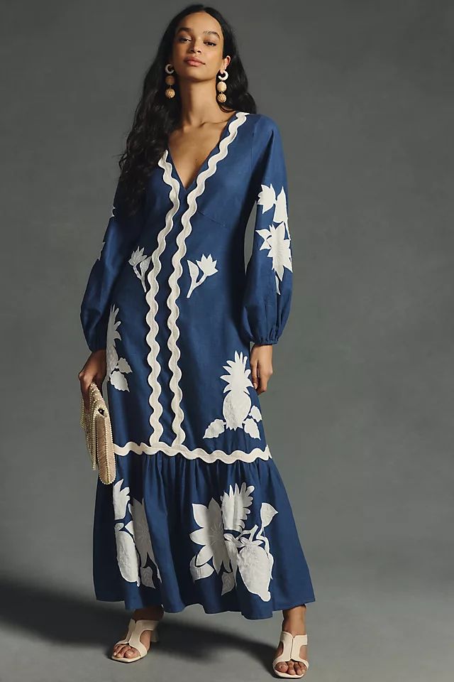 Farm Rio Embroidered Long-Sleeve Dress | Anthropologie (US)