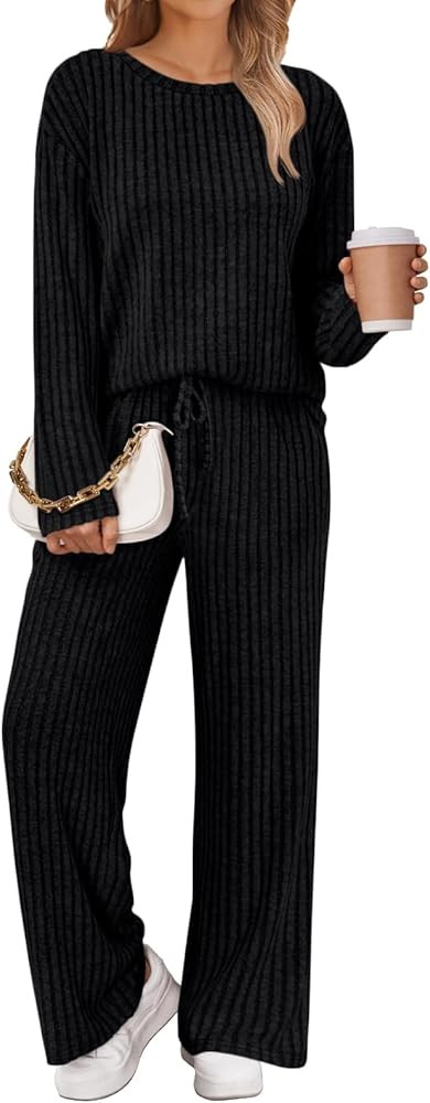 LILLUSORY Womens Lounge Sets 2 Piece Matching Pajamas Fall Fashion 2025 Ribbed Knit Outfits Long ... | Amazon (US)