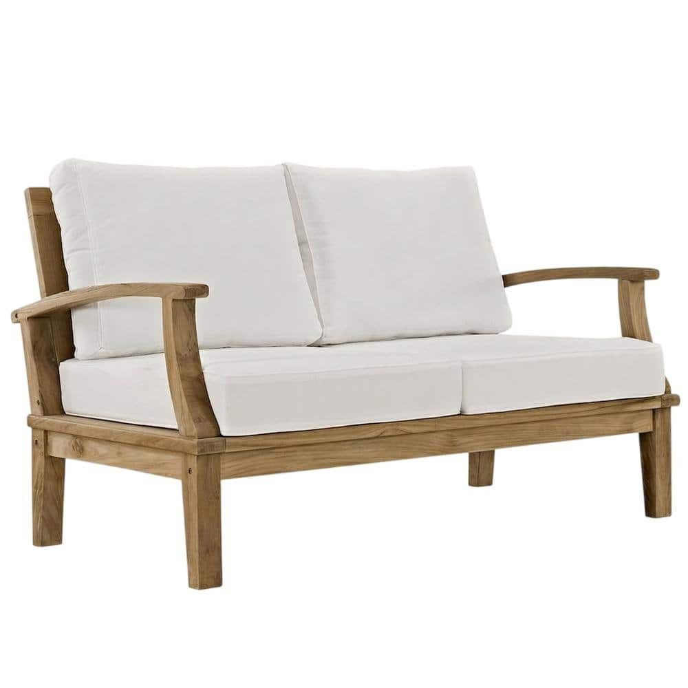 Outdoor Escape - Outdoor Patio Teak Loveseat With Cushioned Seating For Outdoor Relaxation - White | Best Buy U.S.