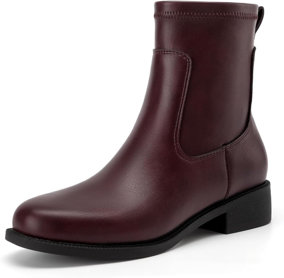 Athlefit Women's Ankle Boots Chunky Low Heel Fashion Round Toe Side Zipper Short Chelsea Boots | Amazon (US)