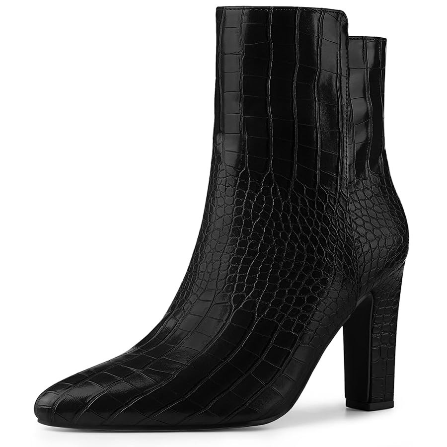 Allegra K Women's Printed Pointed Toe Chunky Heels Ankle Boots | Amazon (US)