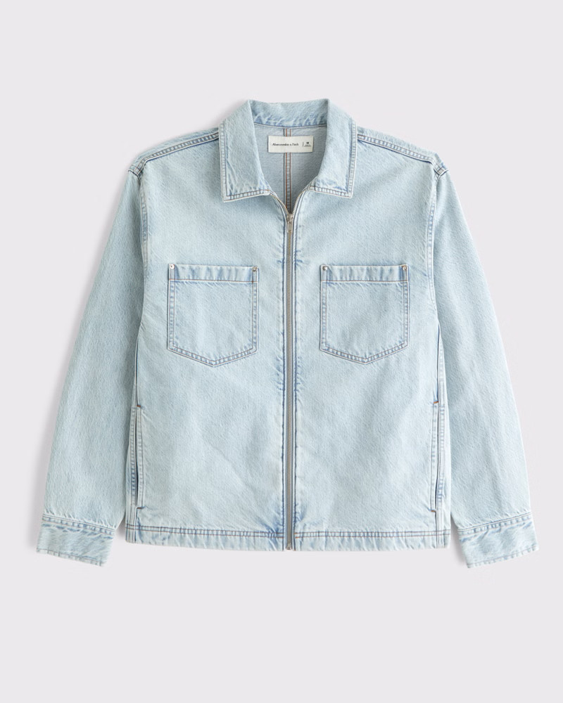 Men's Denim Zip Shirt Jacket | Men's Tops | Abercrombie.com | Abercrombie & Fitch (US)
