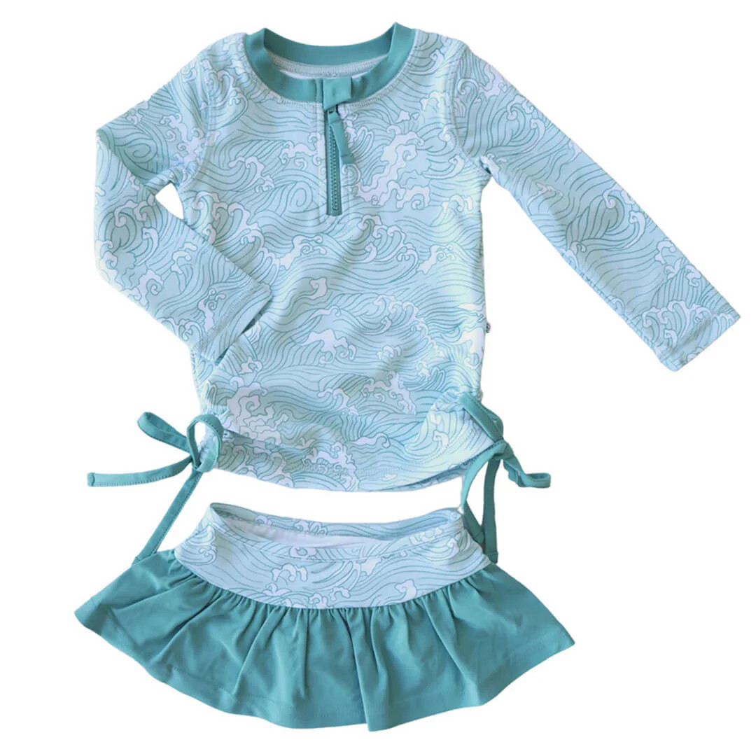 Long Sleeve Rash Guard Top With Ruffle Skirt | Makin' Waves | Caden Lane