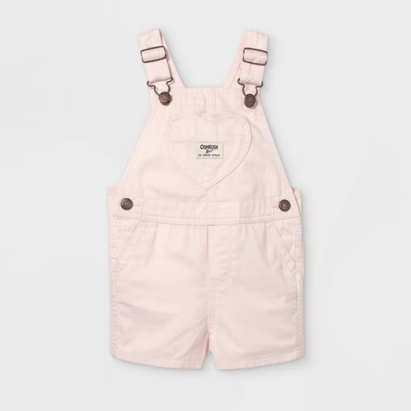 OshKosh B'gosh Toddler Girls' Heart Pocket Shortalls - Light Pink | Target