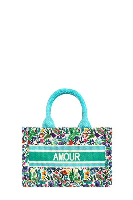 AMOUR Flower Oblique Book Small Tote Bag | GREEN | Casual Chic Boutique