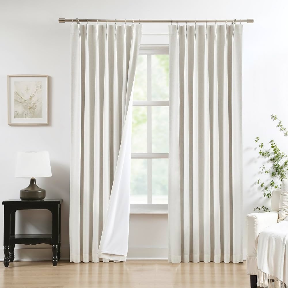 Pinch Pleated Blackout Curtain Panels with Full Blackout Liner Linen Blend Thermal Insulated Wind... | Amazon (US)