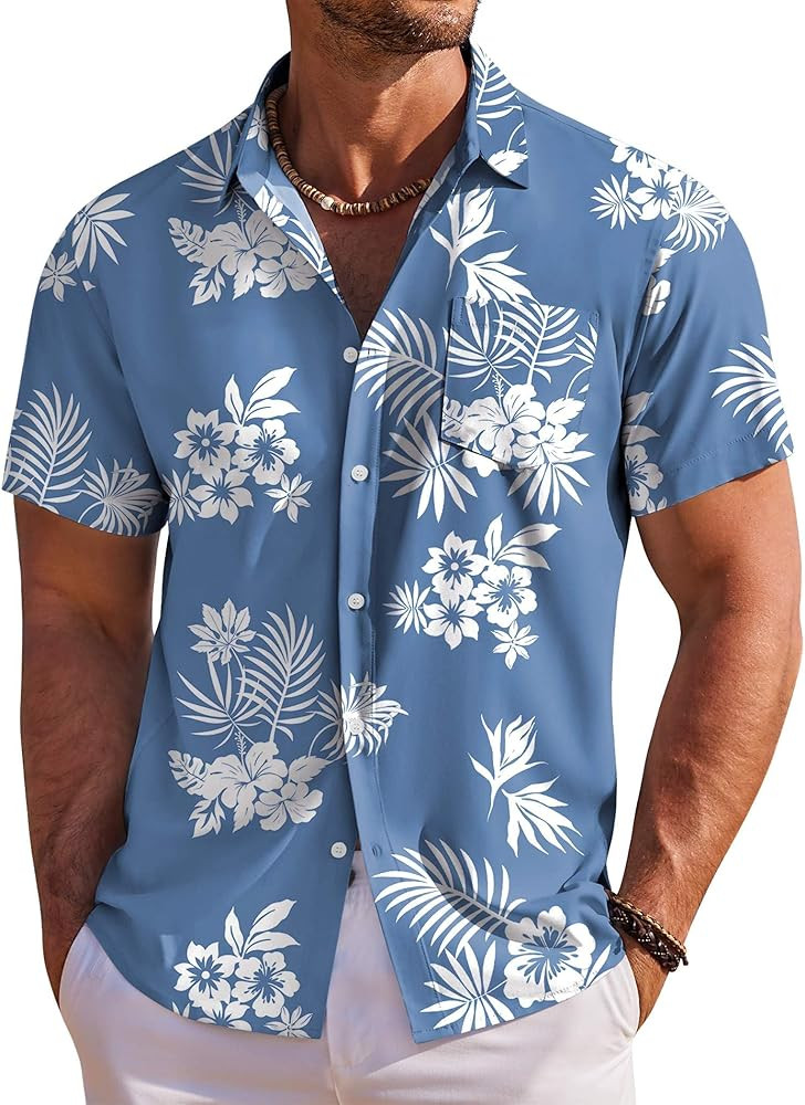 COOFANDY Men's Hawaiian Shirt Short Sleeve Floral Button Down Shirts Tropical Holiday Beach Shirts | Amazon (US)