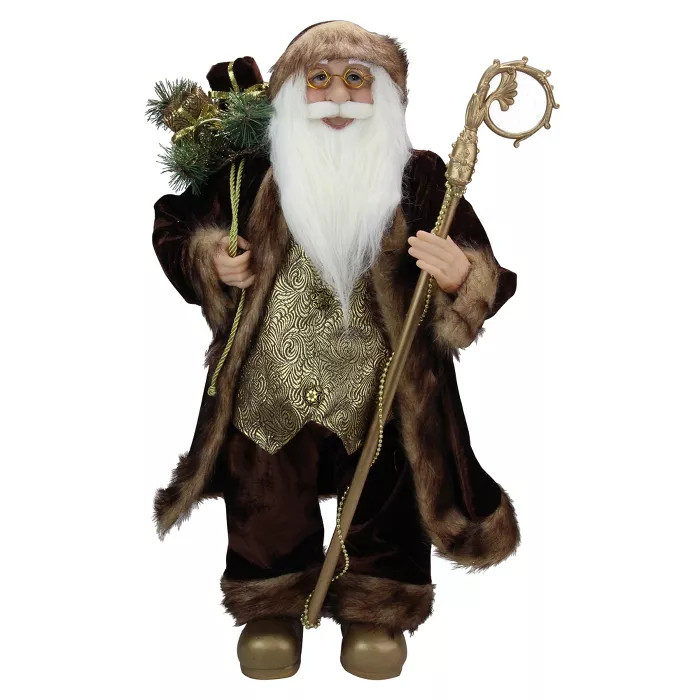 Northlight 24" Gold and Brown Standing Santa Claus Christmas Figurine with Staff | Target