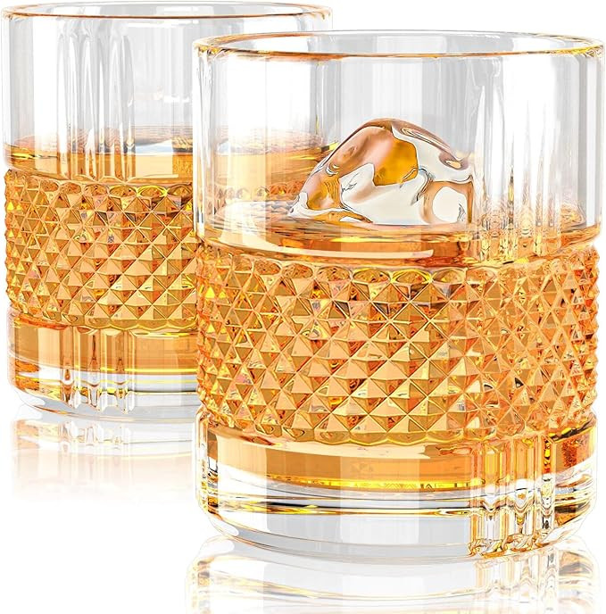 Whiskey Glasses, Crystal Whiskey Glass 10oz, Set of 2 Old Fashioned Rocks Glasses, Bourbon Glass ... | Amazon (US)