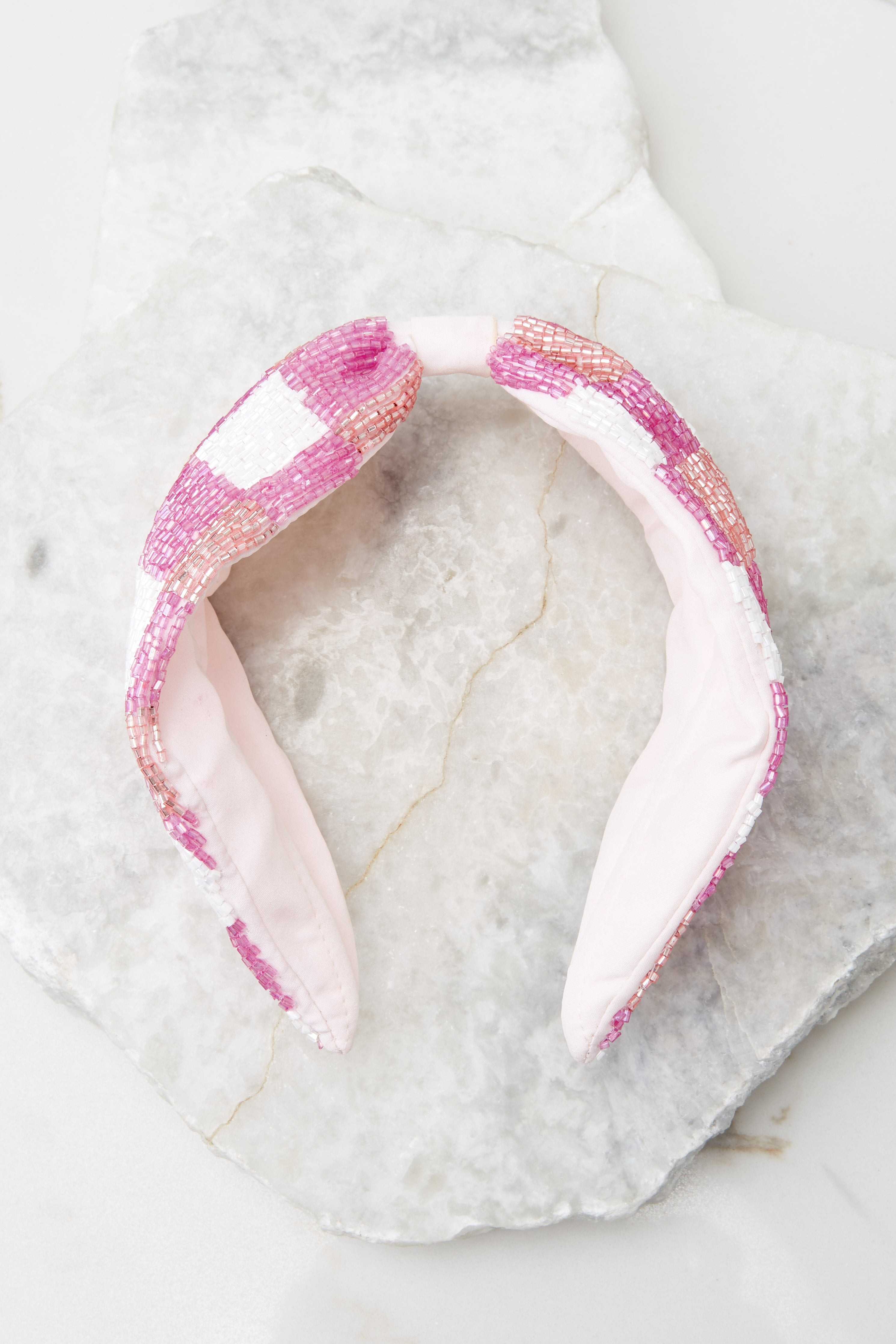 Plaid Pink Beaded Headband | Red Dress 