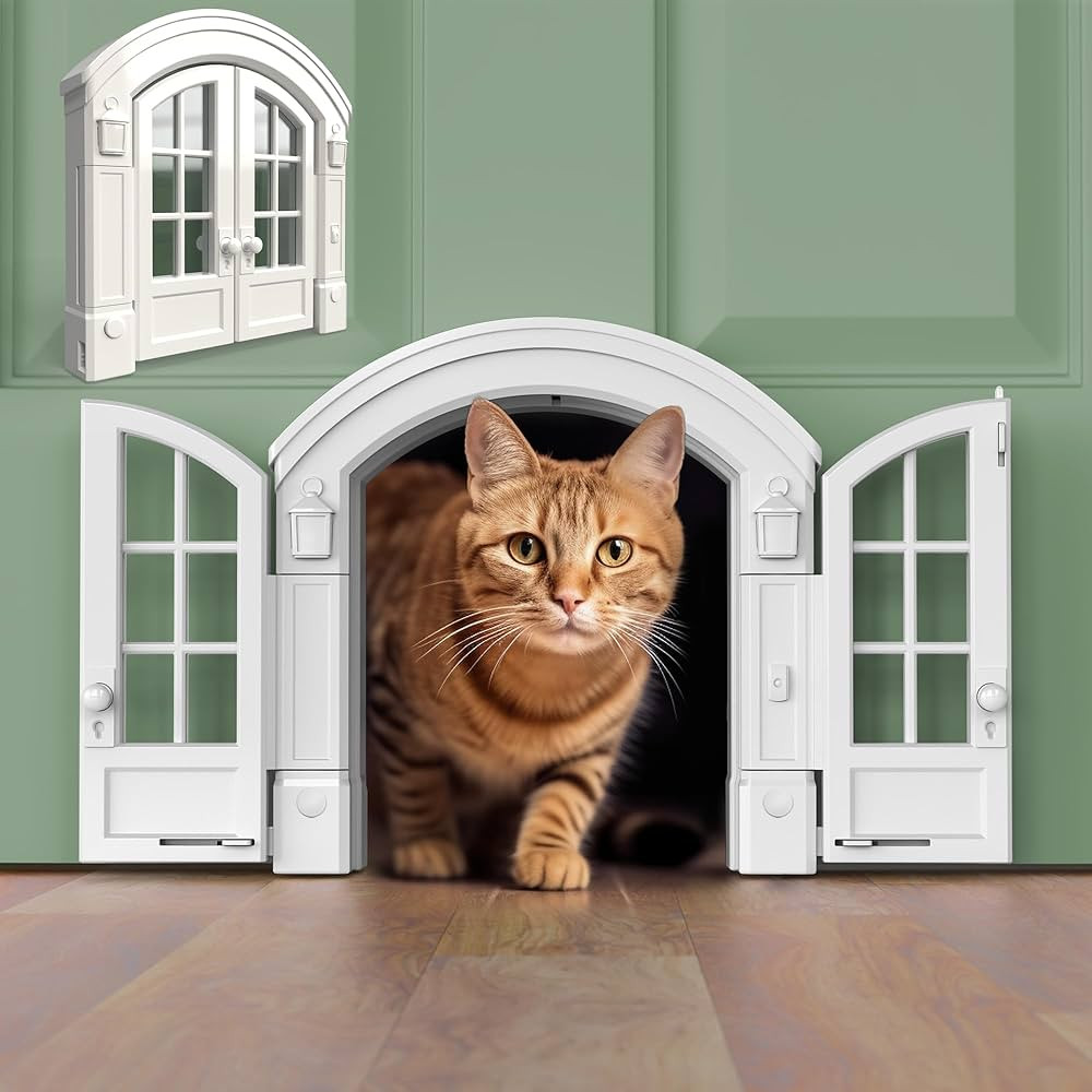 Purrfect Portal French Cat Door - Stylish No-Flap Cat Door Interior Door for Average-Sized Cats U... | Amazon (US)
