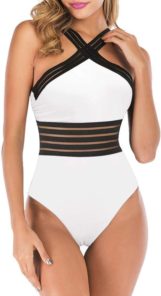 AvoDovA Women's Grils One Piece Swimwear Front Crossover Swimsuits Monokinis Hollow Flowers Print... | Amazon (US)