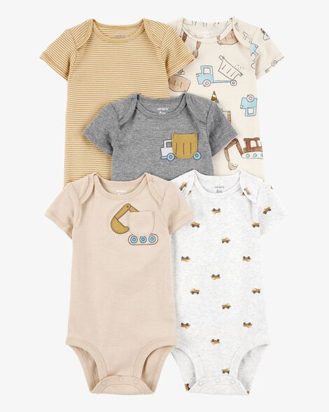 Baby Boy 5-Pack Construction Short-Sleeve Cotton Bodysuits | Carter's Inc