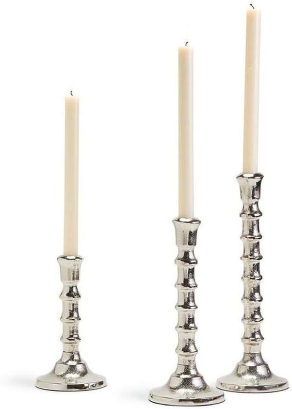 Two's Company Tozai Set of 3 Silver Bamboo Taper Candle Holders | Amazon (US)