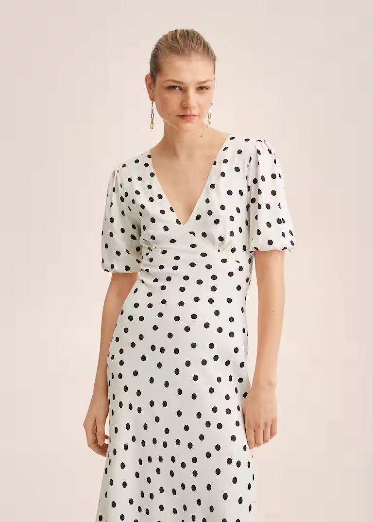 Polka-dot satin-finish dress | MANGO (US)