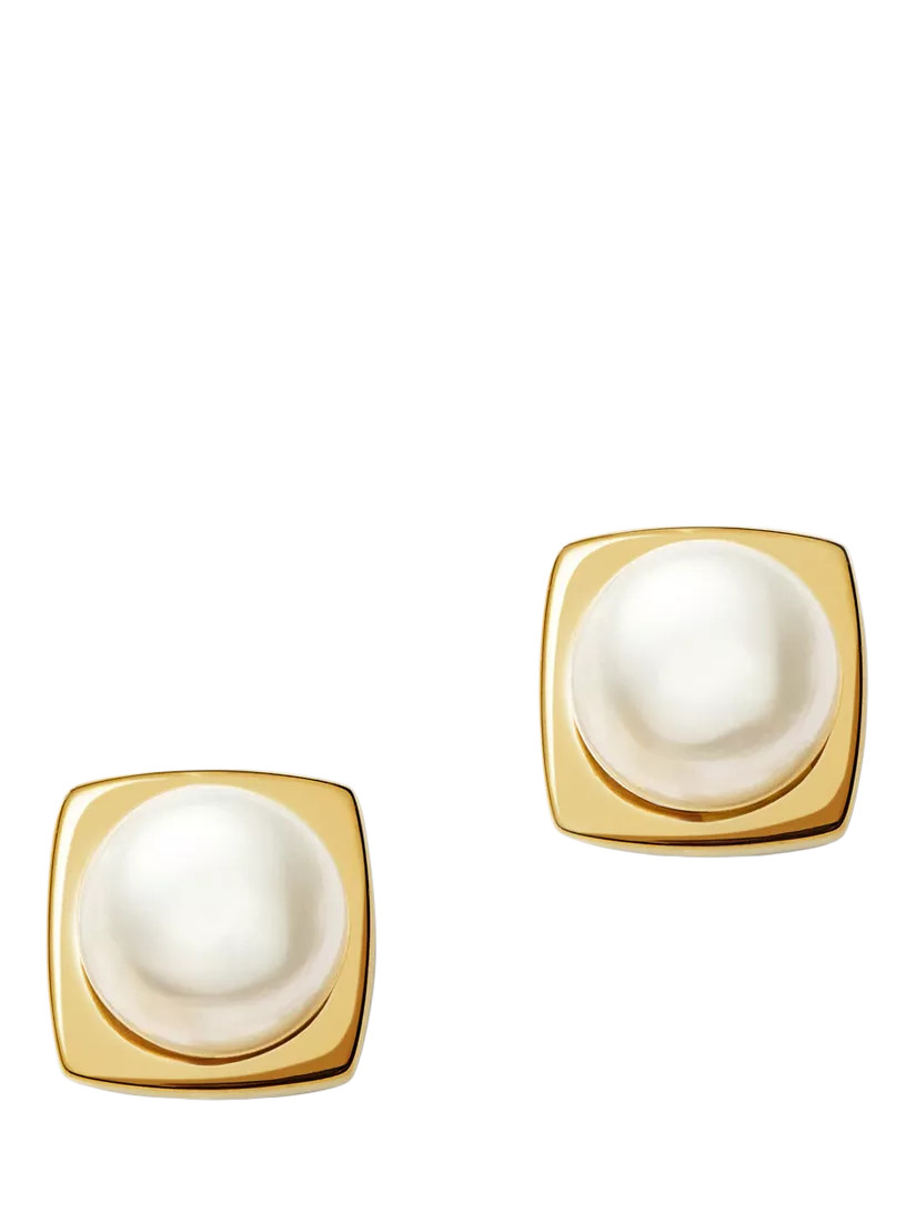 Missoma Button Pearl Square Stud Earrings, Gold | John Lewis (UK)