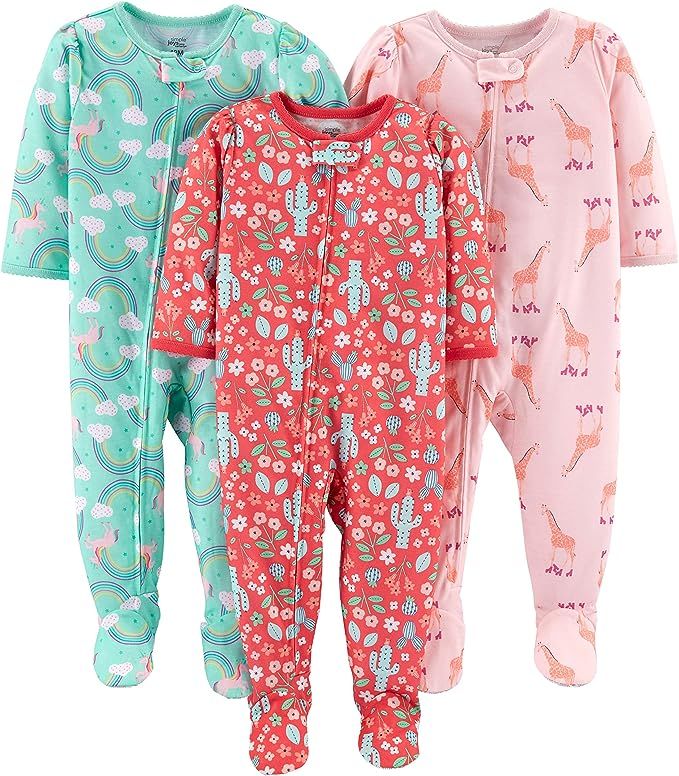 Simple Joys by Carter's Toddlers and Baby Girls' Loose-Fit Polyester Jersey Footed Pajamas, Pack ... | Amazon (US)