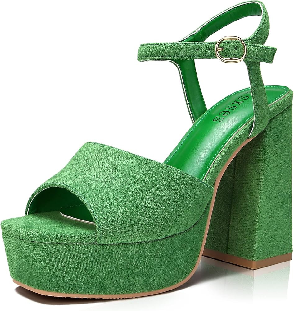 rsxses Platform Heels for Women Chunky High Heel Dress Sandals Strappy Open Toe Ankle Strap Sexy ... | Amazon (US)