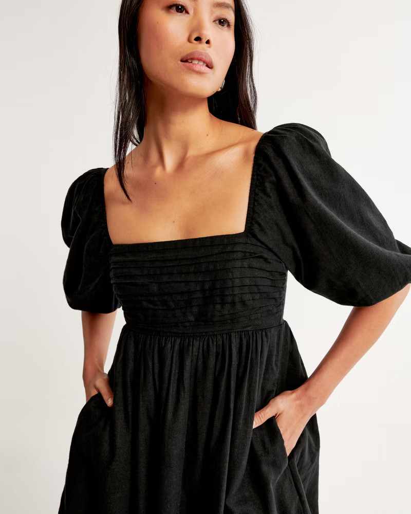 Women's Emerson Linen-Blend Puff Sleeve Mini Dress | Women's New Arrivals | Abercrombie.com | Abercrombie & Fitch (US)