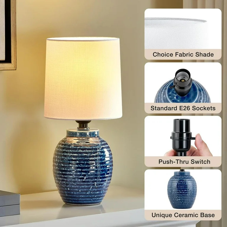 NATYSWAN Table Lamps Set of 2-13.75" Small Bedside Lamps - Classic Farmhouse Ceramic Table Lamp f... | Walmart (US)