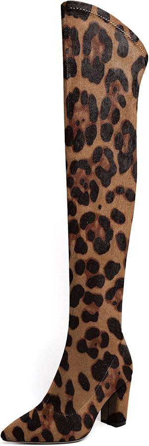 Zamikoo Women's Over The Knee Boots Chunky Heel Pointed Toe Thigh Boots 3.5 Inches | Amazon (US)