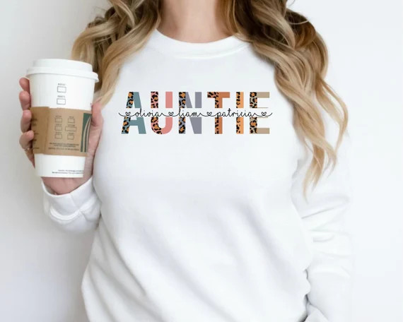 Custom Auntie Sweatshirt Leopard Personalized Aunt Sweatshirt - Etsy | Etsy (US)