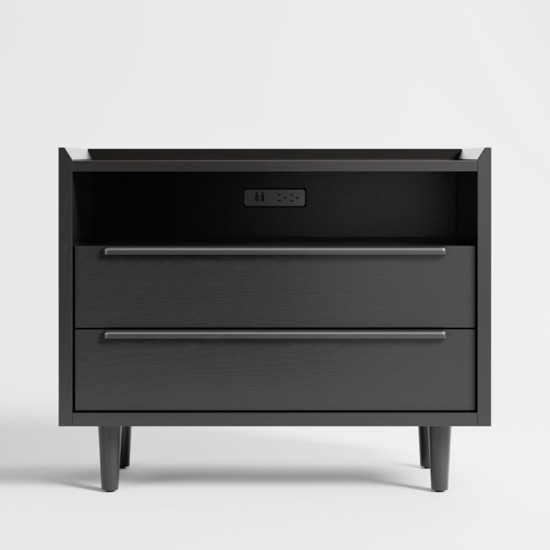 Tate Black 2-Drawer Mid-Century Nightstand with Power Outlets | Crate & Barrel | Crate & Barrel