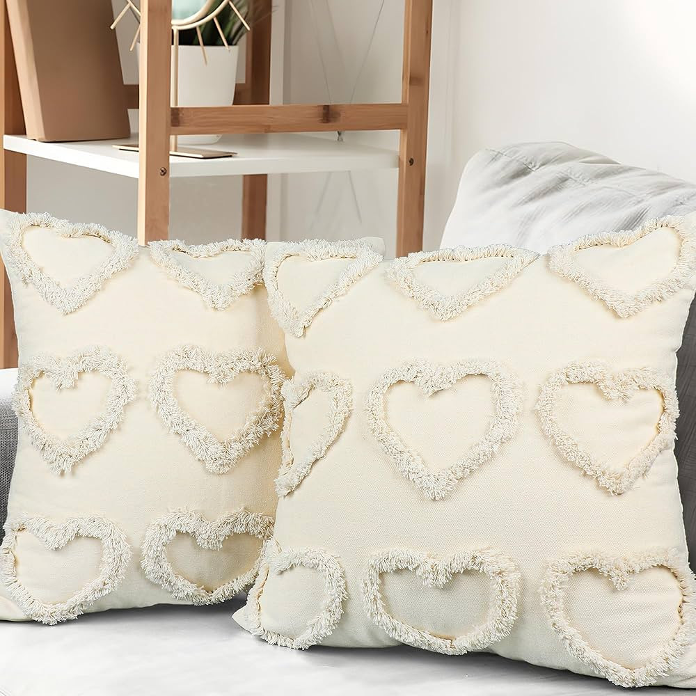 Valentine's Day Throw Pillow Covers with Hearts 18 x 18 Inch White Decorative Throw Pillow Cases ... | Amazon (US)