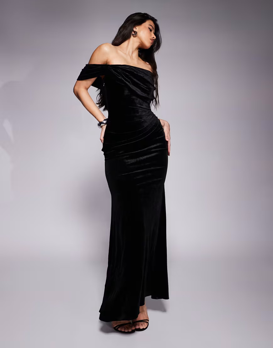 Goddiva Cowl one shoulder velvet maxi dress in black | ASOS (Global)