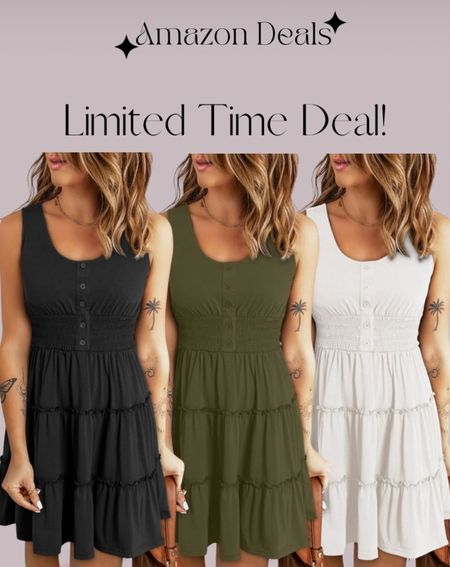 Amazon deals / Dokotoo Womens Summer Dresses 2024 Sleeveless Button Down Smocked Elastic Waist Ruffle Tiered Casual Swing Mini Dress 

#LTKover40 #LTKfindsunder50 #LTKsalealert