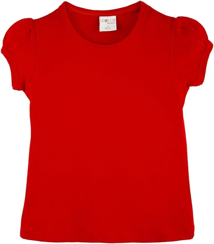 Girls' Basic Short Puff Sleeve Round Neck T-Shirt | Amazon (US)