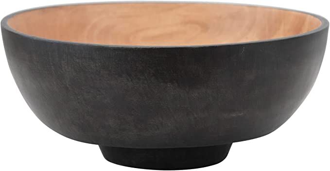 Creative Co-Op Hand-Carved Mango Wood Footed Bowl, 12" L x 12" W x 5" H, Black | Amazon (US)