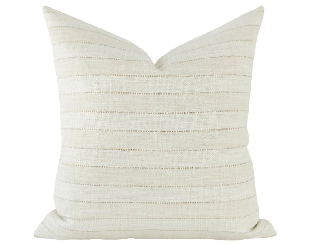 Cream Striped Pillow Covers Modern Farmhouse Pillows Woven - Etsy | Etsy (US)