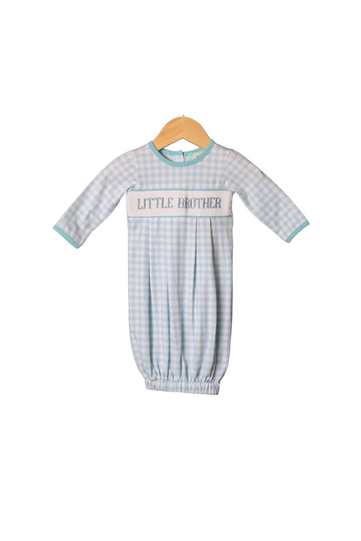 Smocked Little Brother Blue Gingham Gown | The Smocked Flamingo