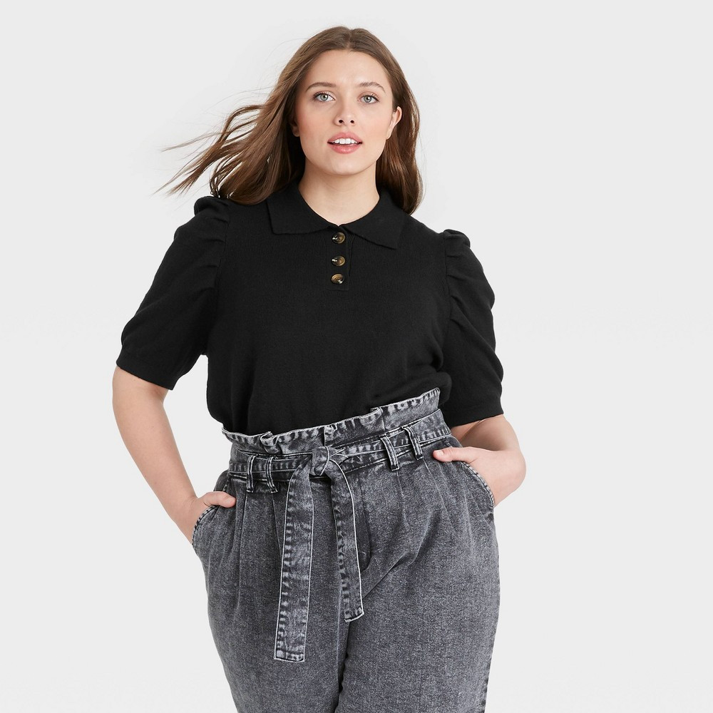 Women's Plus Size Puff Elbow Sleeve Crewneck Pullover Sweater - Who What Wear Black 4X | Target