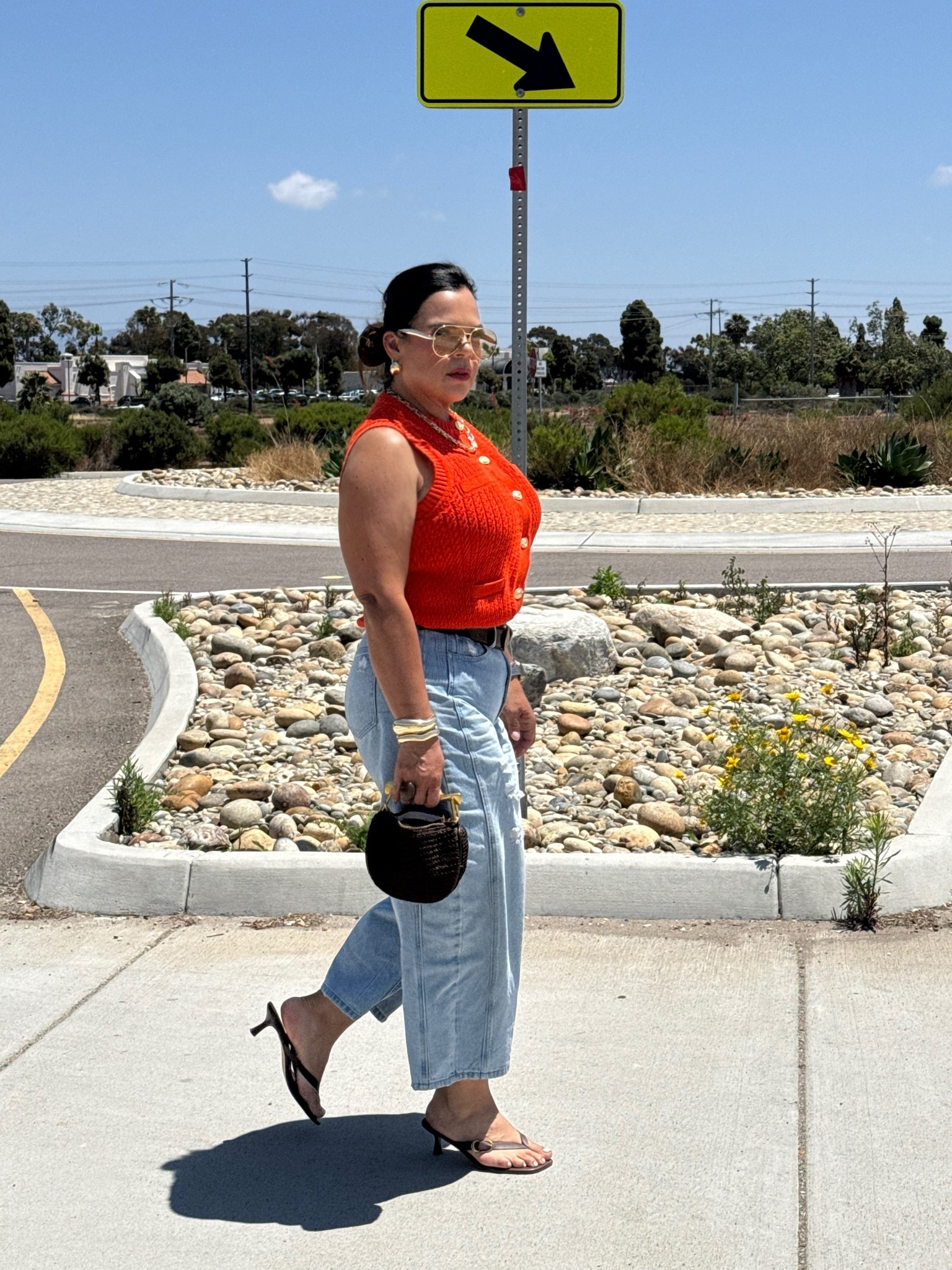 I’m wearing this gorgeous tomato red sweater vest from Free Assembly and high waisted barrel jeans from Scoop.  I paired the outfit with chocolate brown kitten heals and handbag. The gold sunnies are a great look for less from Amazon.

Top: M
Jeans: 8
Shoes: 9

#springoutfit #walmartstyle #casualchic

#LTKootd #LTKOver40 #LTKMidsize